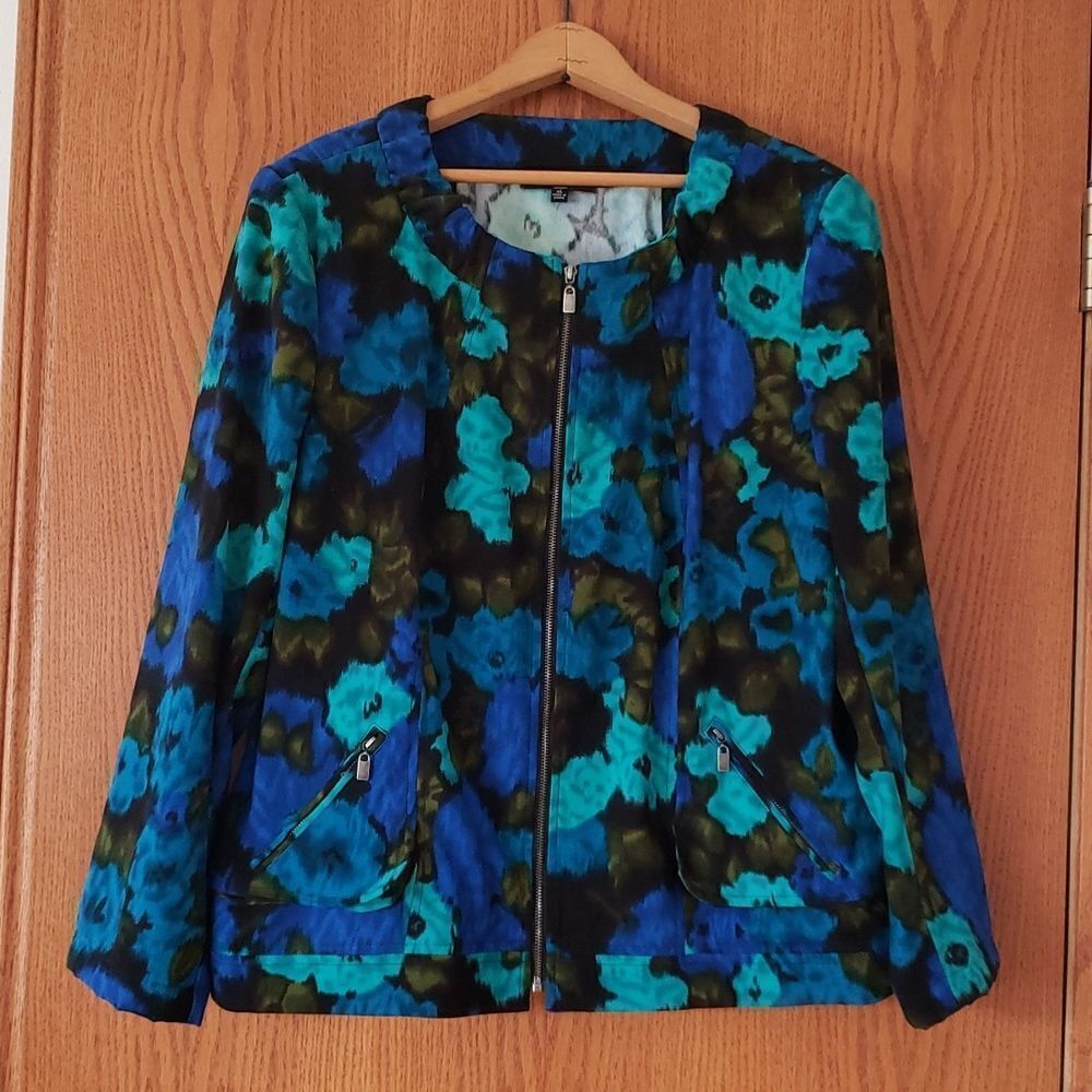 Notations Floral Full Zip Dressy Jacket Sz XL